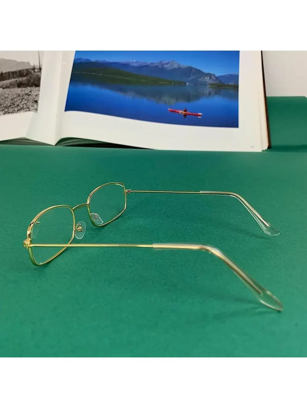 Vintage 2000s style unique Slim Gold Trim Clear Lenses Glasses. Glasses are